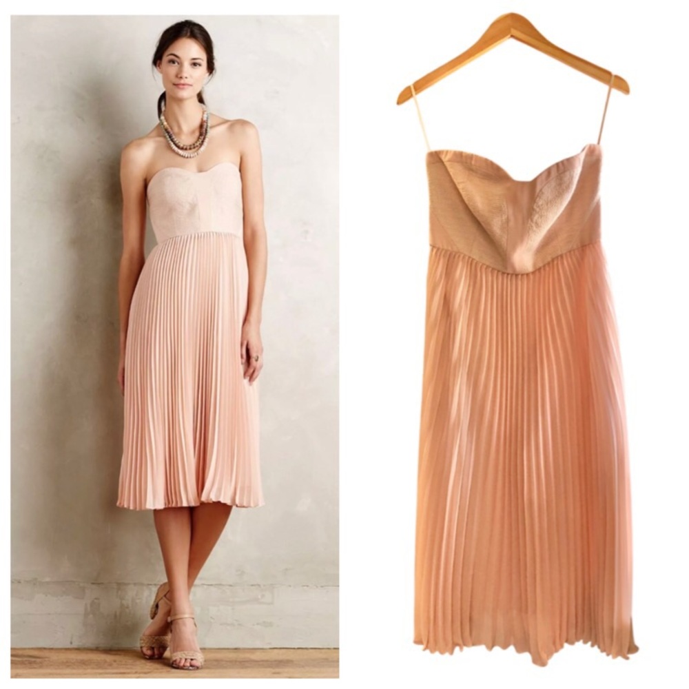4 collective trissina pleated chiffon blush pink sweetheart strapless dress